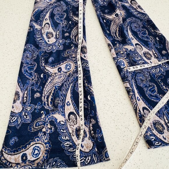 Anthropologie Maeve Maria Blue Paisley Wide Leg Metallic Boho Flare Pants - Picture 4 of 7